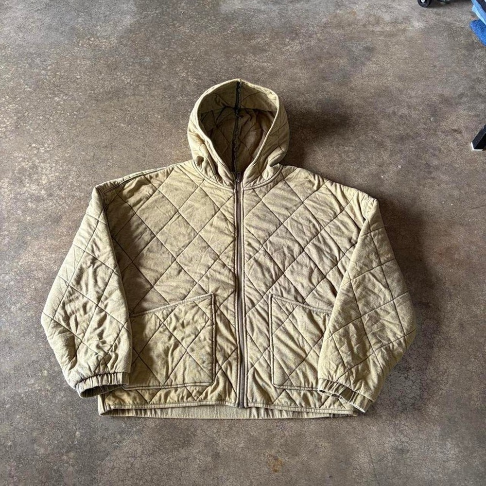Wild Fable Green Faded Quilted Zip Up Hooded Jacket Mens Large Y2K Skater Grunge